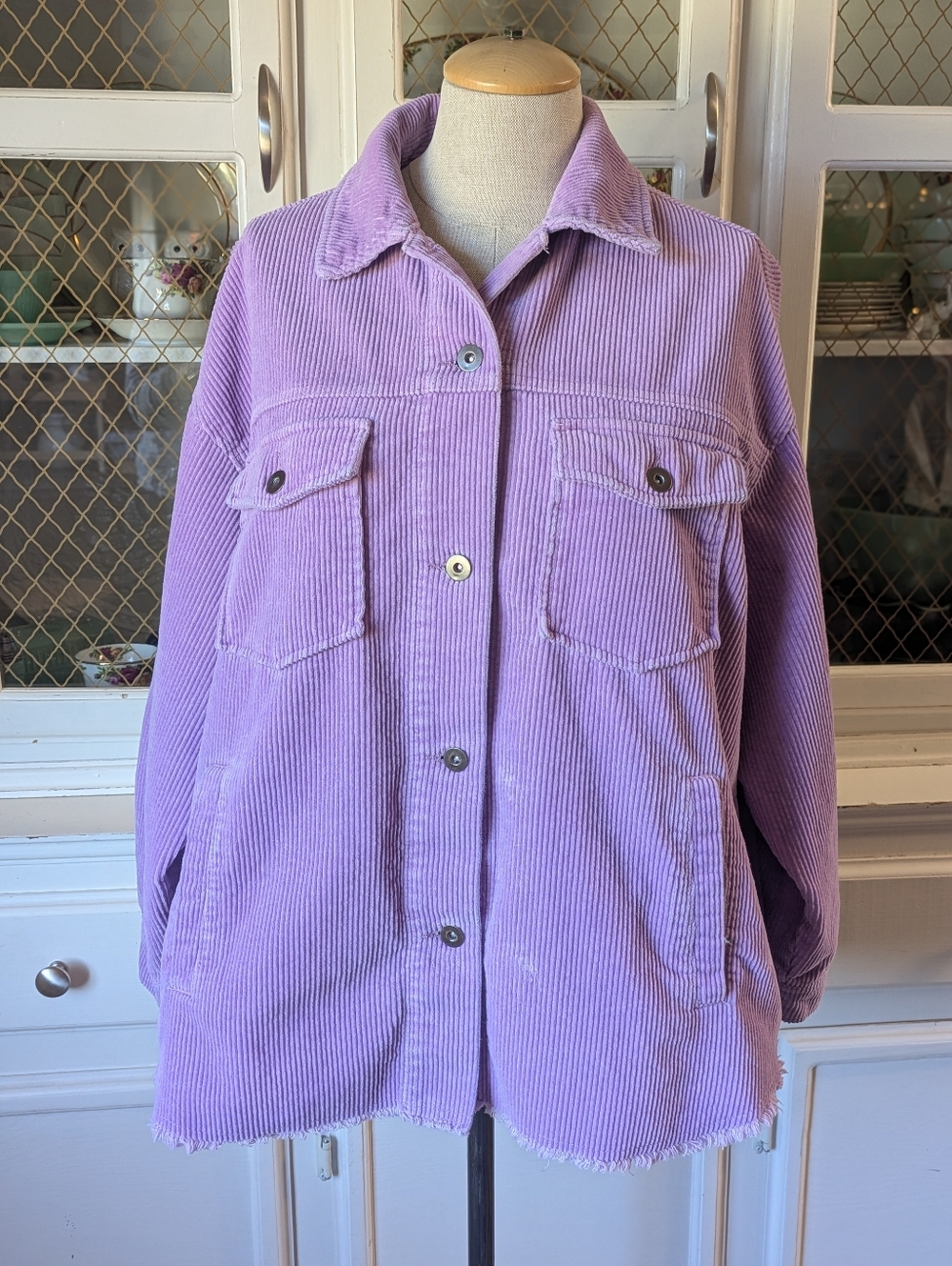 🪻✨Zara Oversized Lavender Corduroy Shacket Women's Jacket & Coat Raw Hem Grunge